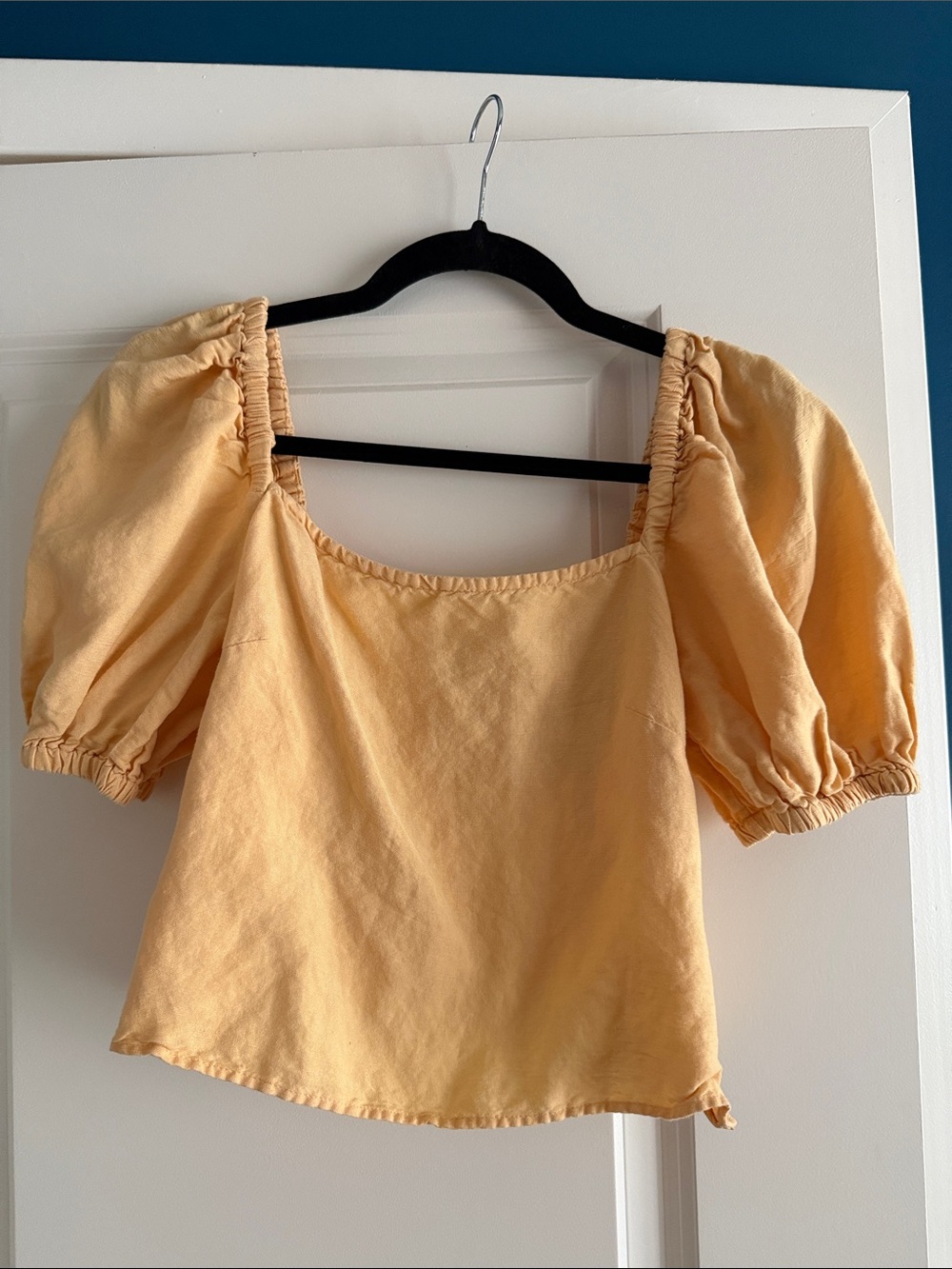 & Other Stories Light Peach Puff-Sleeve Square Neck Blouse